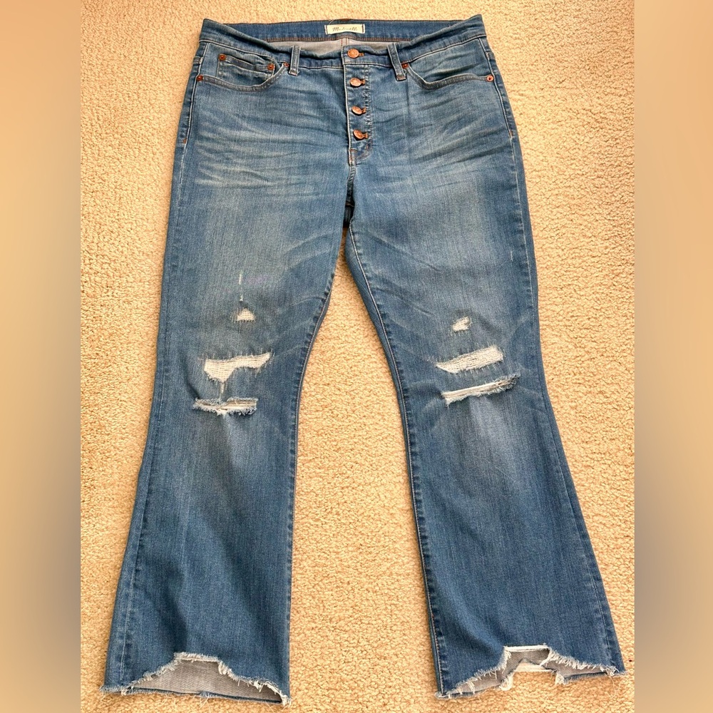 Madewell Cali Demi-Boot Button Front Distressed Demin